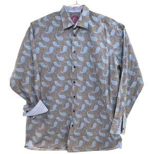 Luchiano Visconti Dress Shirt Mens 2XLT Blue Paisley Long Sleeve Button Front